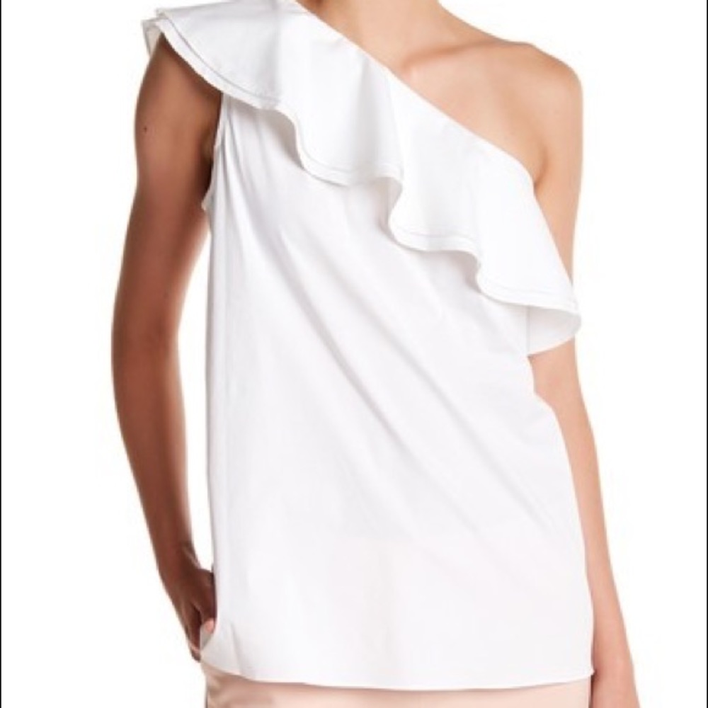 NWT Vince Camuto Ruffle One Shoulder White Blouse